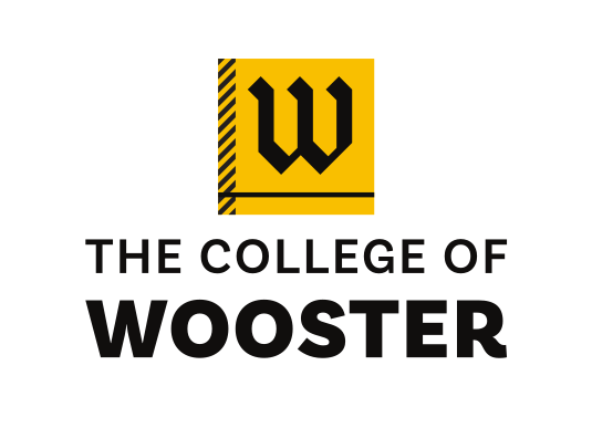 The College of Wooster logo, stacked, gold/black variant, cell 7