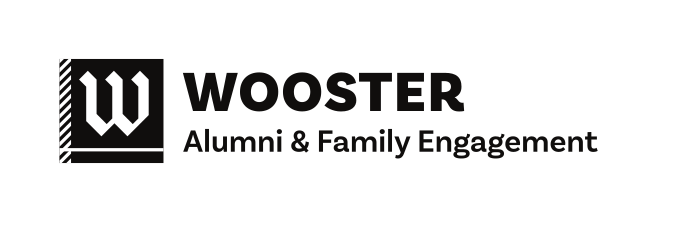 Wooster Alumni & Family Engagement logo, horizontal, black variant, cell 15