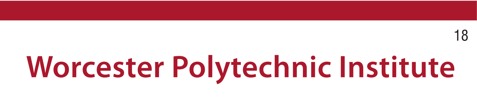 Worcester Polytechnic Institute wordmark, red, wide tracking variant, cell 18