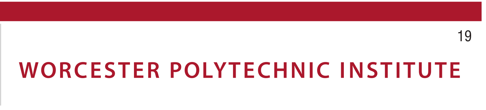 Worcester Polytechnic Institute wordmark, red, all caps variant, cell 19