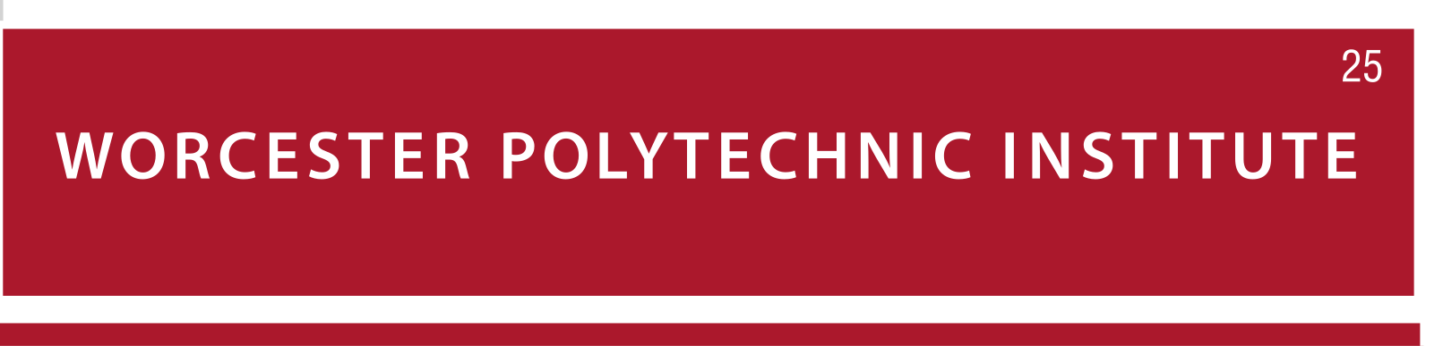 Worcester Polytechnic Institute wordmark, white on red, all caps variant, cell 25