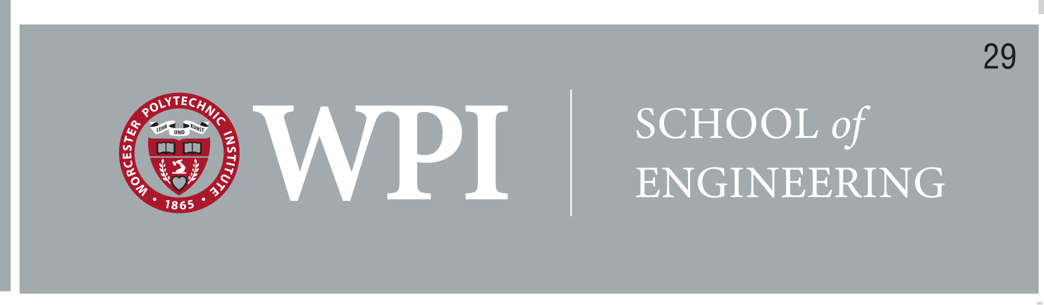 WPI School of Engineering sub-brand mark, horizontal with seal, white on grey variant, cell 29