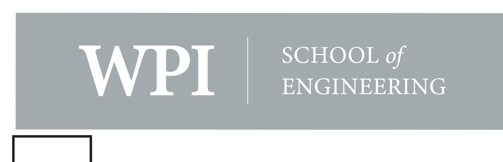 WPI School of Engineering sub-brand mark, horizontal, white on grey variant, cell 34