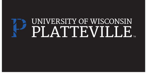 University of Wisconsin-Platteville logo, horizontal, 4 color on black variant, cell 4