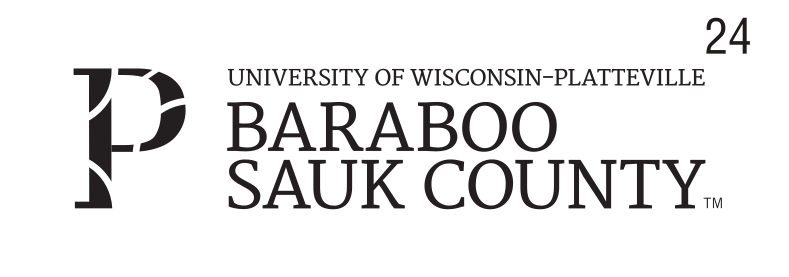 Baraboo Sauk County logo, horizontal, black variant, cell 24