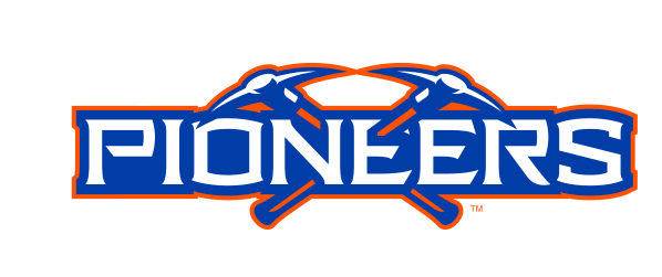 Pioneers wordmark with pickaxes, color variant, cell 31