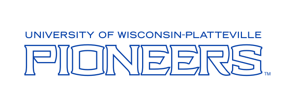 University of Wisconsin-Platteville Pioneers wordmark, blue outline variant, cell 54