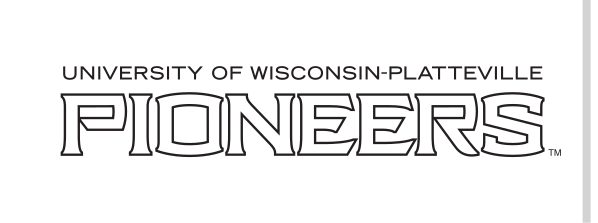 University of Wisconsin-Platteville Pioneers wordmark, black outline variant, cell 57