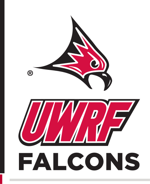 Falcon head with UWRF Falcons wordmark, full color variant, cell 59