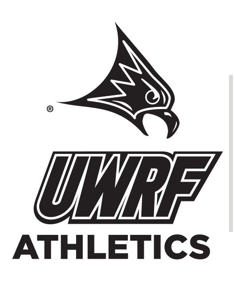 Falcon head with UWRF Athletics wordmark, black variant, cell 70