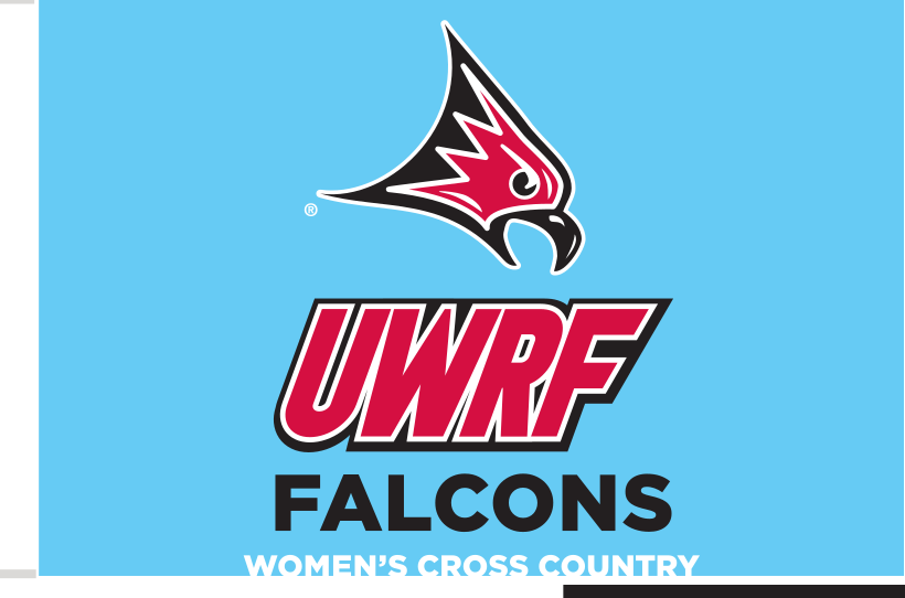Falcon head with UWRF Falcons and Women's Cross Country, color on blue variant, cell 83