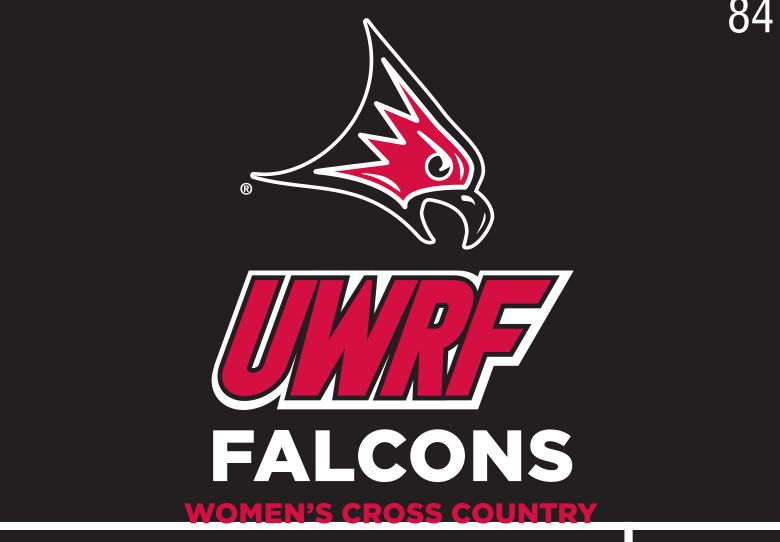 Falcon head with UWRF Falcons and Women's Cross Country, color on black variant, cell 84