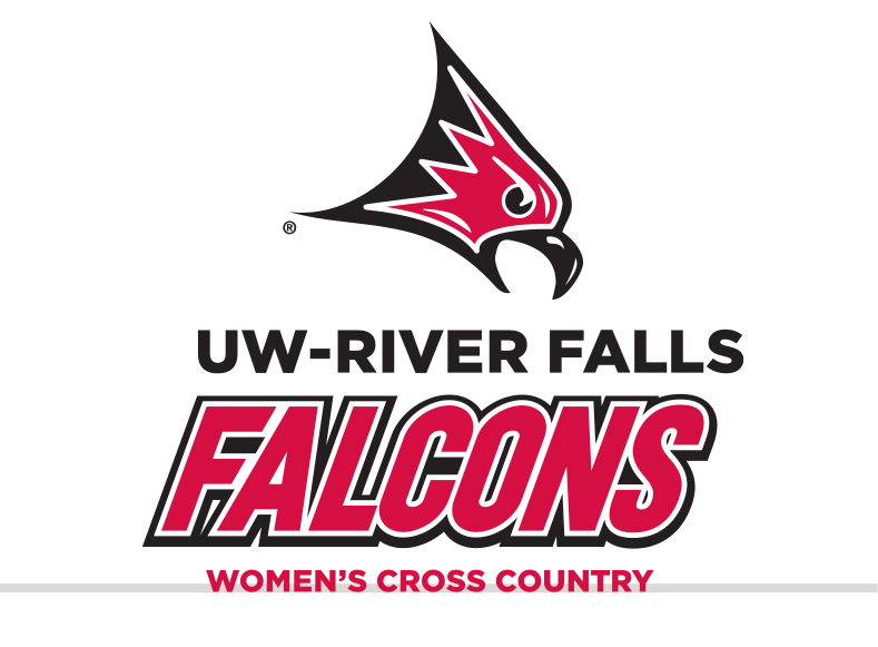 Falcon head with UW-River Falls Falcons and Women's Cross Country, full color variant, cell 86