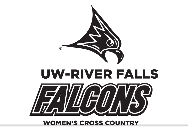 Falcon head with UW-River Falls Falcons and Women's Cross Country, black variant, cell 87