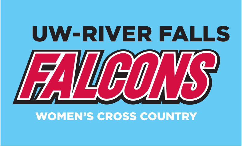 UW-River Falls Falcons Women's Cross Country wordmark, color on blue variant, cell 94