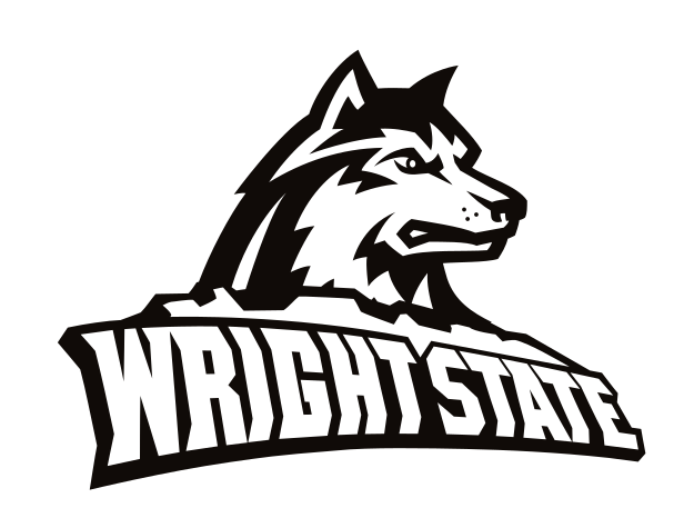 Raiders mascot head with Wright State wordmark, black variant, cell 12