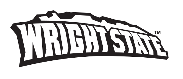 Wright State wordmark with mountain, black variant, cell 14