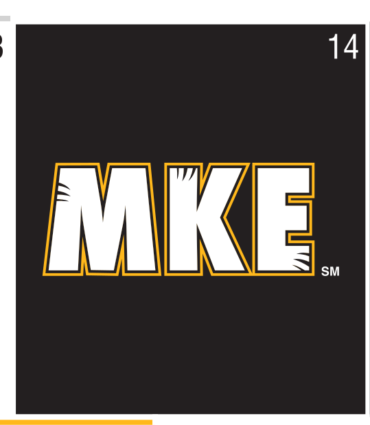 MKE wordmark, gold/silver on black variant, cell 14
