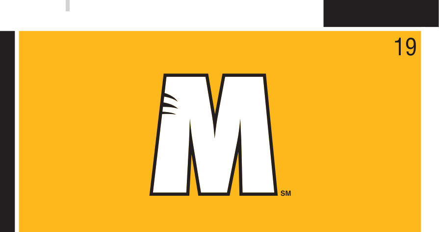 M lettermark, white/silver on gold variant, cell 19