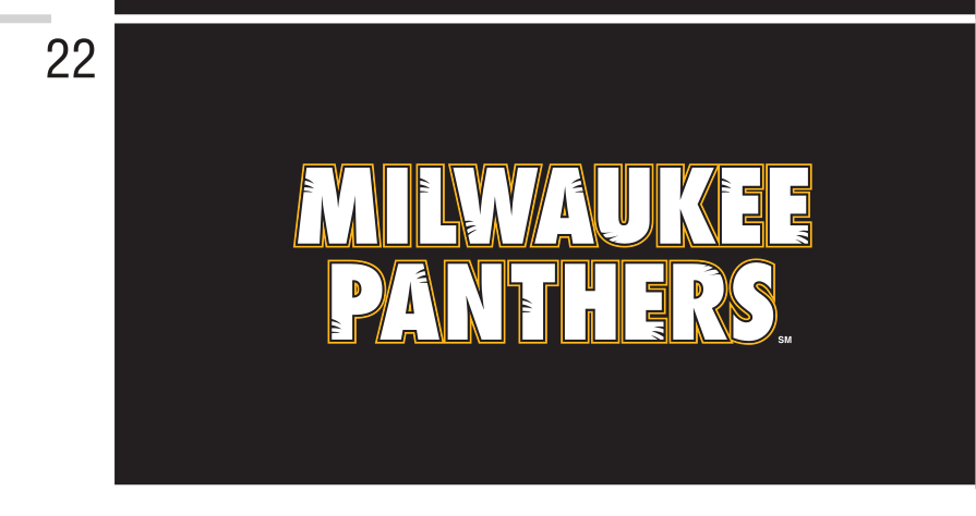 MILWAUKEE PANTHERS wordmark, gold/silver on black variant, cell 23
