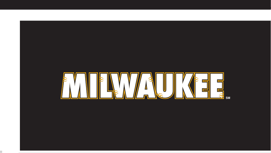 MILWAUKEE wordmark, white with gold outline on black variant, cell 28