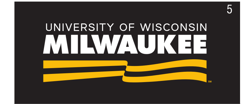 University of Wisconsin Milwaukee primary mark, white/gold on black variant, cell 55