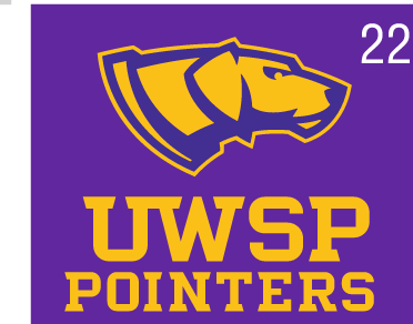 UWSP alternate primary logo stacked, 2-color on purple variant, cell 22