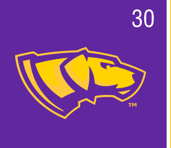 UWSP dog head logo, 2-color on purple variant, cell 30