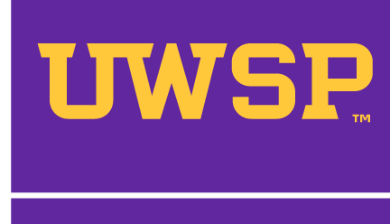 UWSP wordmark, full color on purple variant, cell 34
