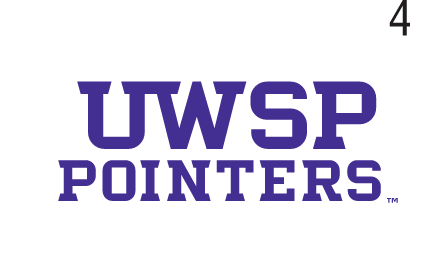 UWSP Pointers wordmark stacked, 2-color variant, cell 45
