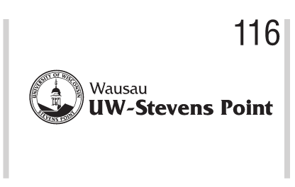 Wausau UW-Stevens Point mark, 1-color black variant, cell 116