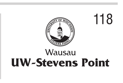 Wausau UW-Stevens Point mark stacked, 1-color black variant, cell 118