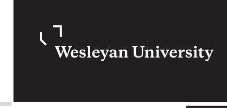 Wesleyan University wordmark, horizontal white on black variant, cell 23