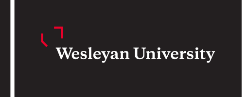 Wesleyan University wordmark, horizontal white on black variant, cell 24