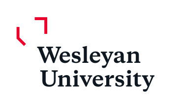 Wesleyan University wordmark, stacked black on white variant, cell 25