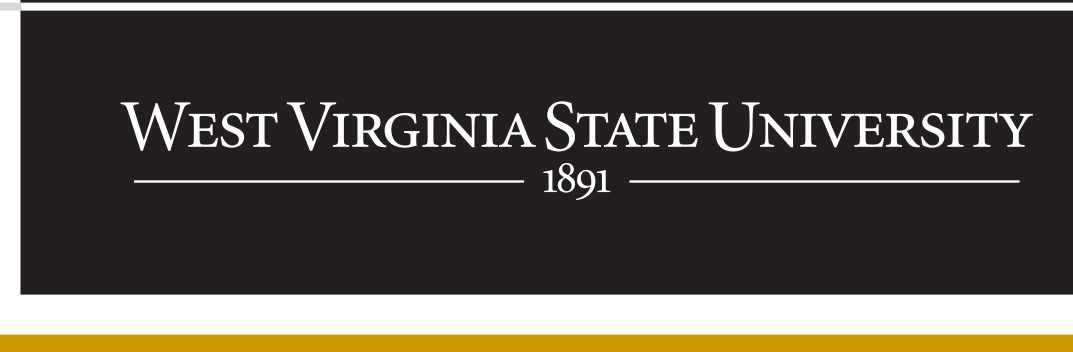 West Virginia State University wordmark, white on black, horizontal with 1891 variant, cell 26