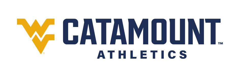 Catamount Athletics wordmark with Flying WV, gold/blue horizontal variant, cell 6