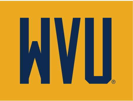 WVU wordmark, blue on gold variant, cell 12