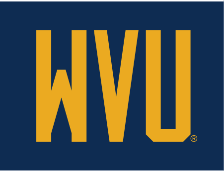 WVU wordmark, gold on blue variant, cell 13