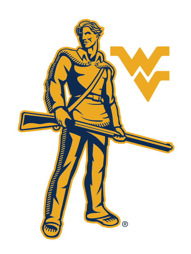 Mountaineer mascot with Flying WV, blue primary variant, cell 14