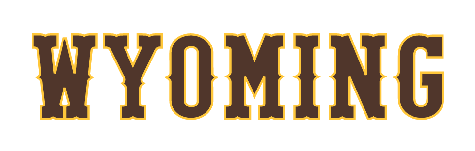 WYOMING wordmark, brown with gold outline variant