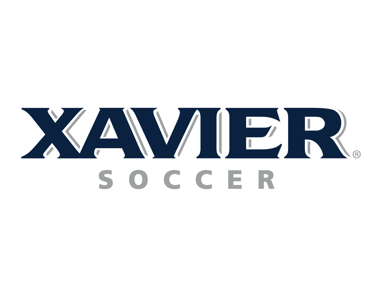Xavier Soccer wordmark, blue variant, cell 93