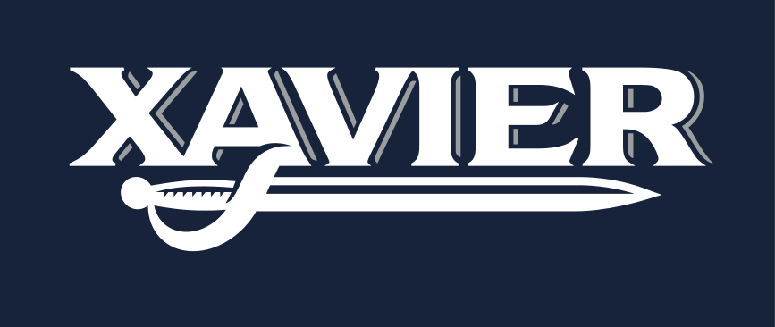 Xavier wordmark with sword, white/blue on navy variant, cell 59