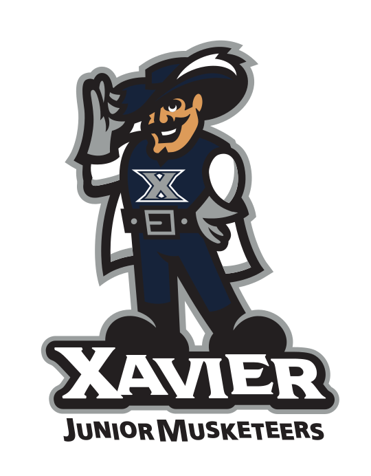 Musketeer mascot lockup, full color with wordmark variant, cell 74