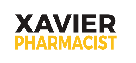Xavier Pharmacist wordmark, horizontal, color variant, cell 29
