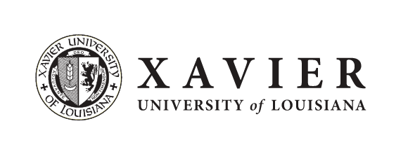 Xavier University of Louisiana primary logo horizontal, one color black variant, cell 7