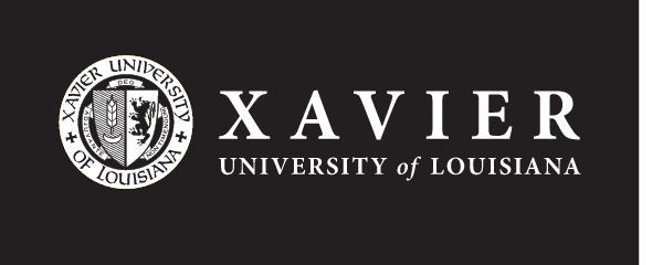 Xavier University of Louisiana primary logo horizontal, reverse one color white variant, cell 8