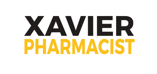 Xavier Pharmacist wordmark stacked, full color variant, cell 29