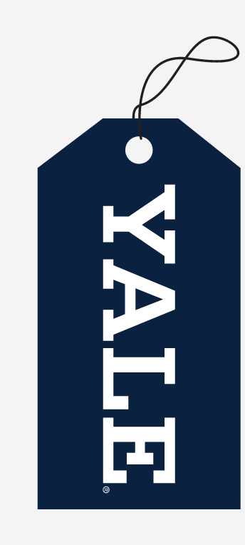 Yale wordmark, vertical white on navy background variant
