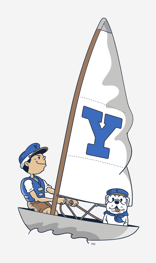 Yale mascot and sailor in sailboat, full color variant